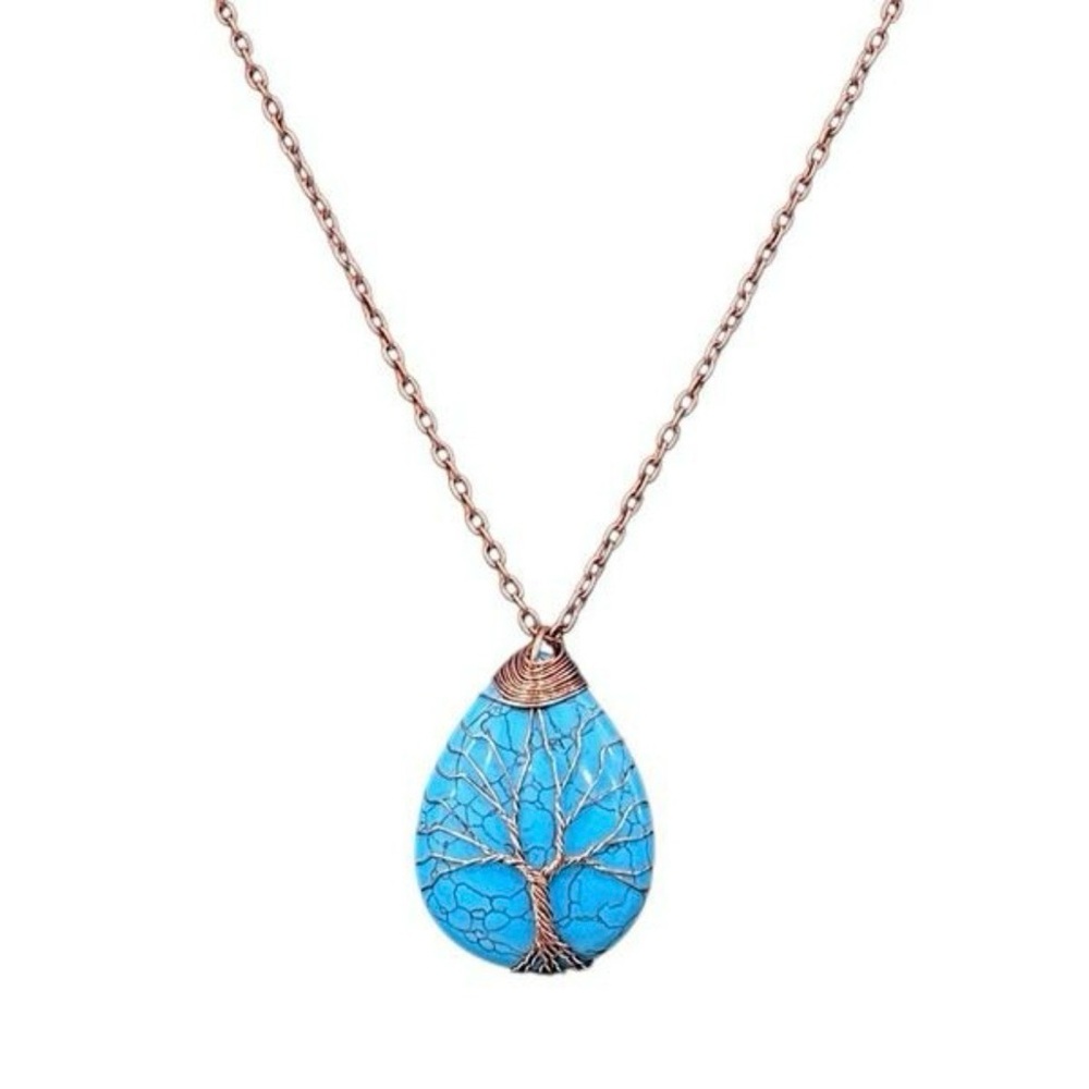 Handmade Tree of Life
Pendant Necklace Unisex
18" Turquoise Copper Wire-Wrapped - Picture 2 of 8